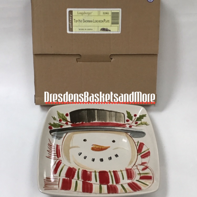 Longaberger Snowman Top Hat Luncheon Plate NIB