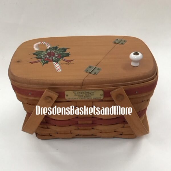 Longaberger 1992 Season's Greetings Basket w/ Painted Lid