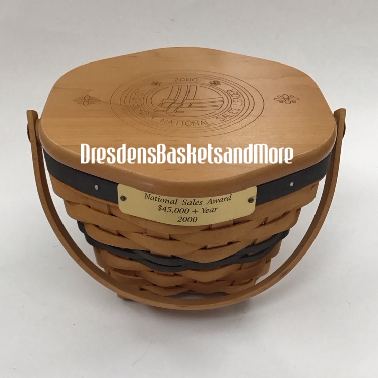 Longaberger 2000 National Sales Award Level 1 Basket w/ Engraved Lid SIGNED