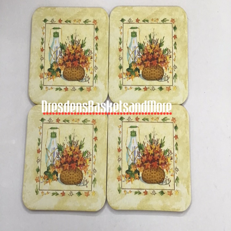 Longaberger Fall Coasters Set of 4 Featuring Longaberger Basket With Leaves