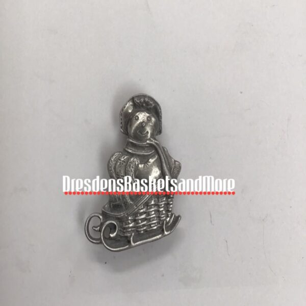 Longaberger Pewter Snowman Magnet featuring Sleigh Basket