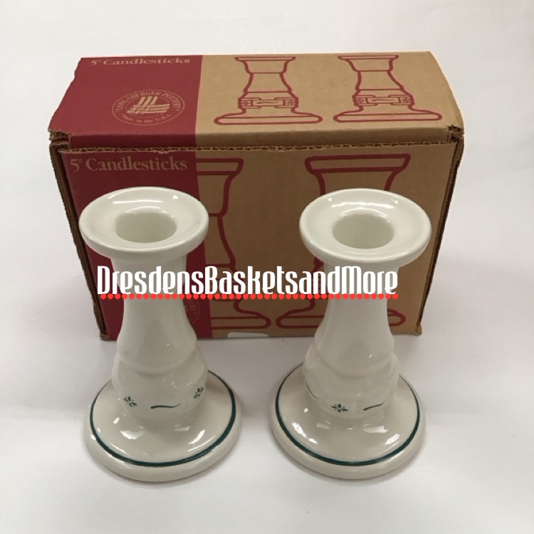 Longaberger Heritage Green Candlesticks NIB
