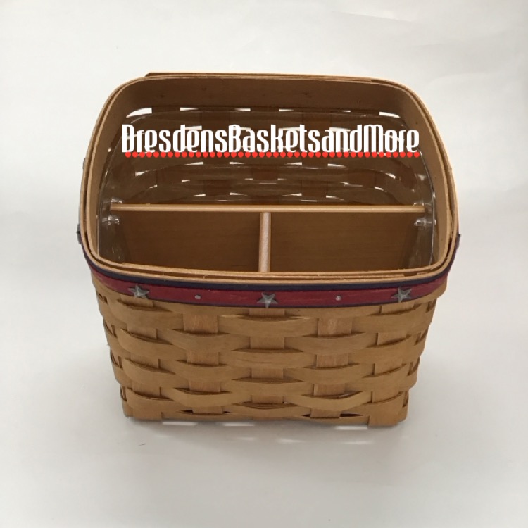 Longaberger 2010 TV Time Basket w/ Red on Blue Trim & Star Tacks w/ Divided Protector