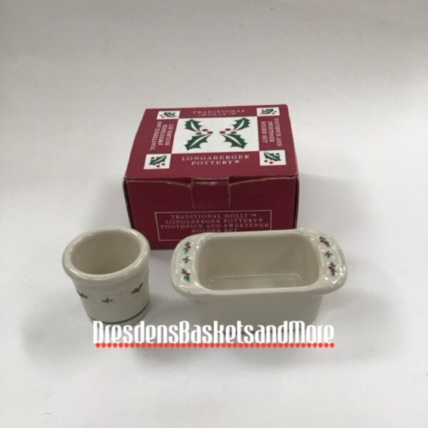 Longaberger Traditional Holly Sweetner & Toothpick Holder Set NIB