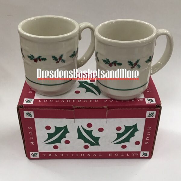 Longaberger Traditional Holly Mugs Set of 2 NIB