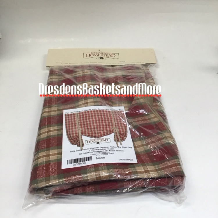 Orchard Park Plaid Longaberger Window Shade With Grosgrain Ribbon Ties