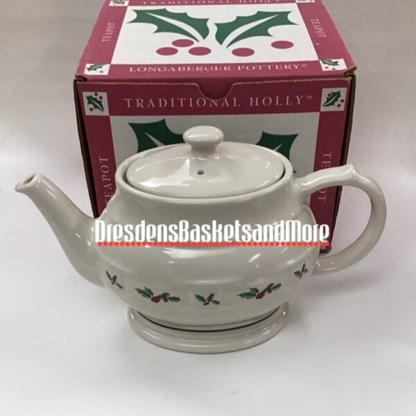 Longaberger Traditional Holly Hostess Teapot NIB