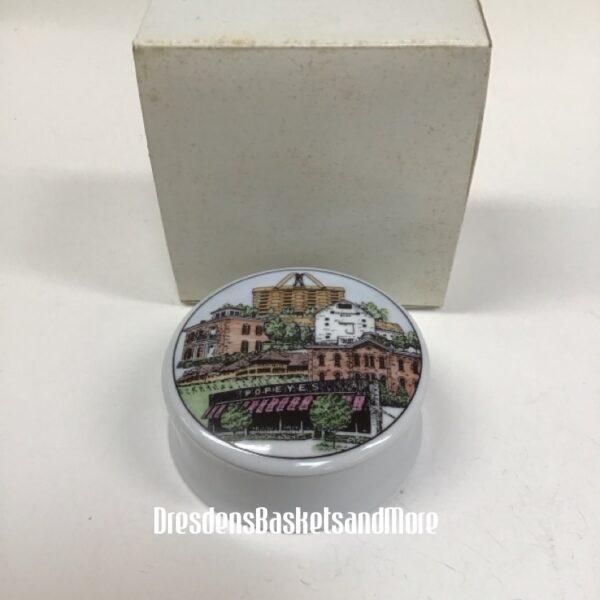 Trinket Ceramic Lidded Dish with Longaberger Landmarks **Rare**