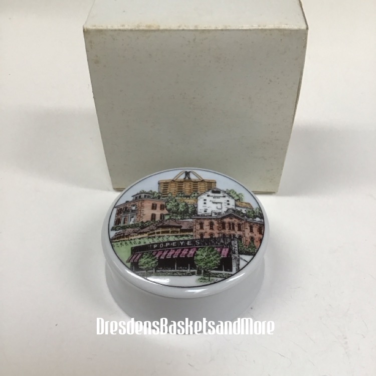 Trinket Ceramic Lidded Dish with Longaberger Landmarks **Rare**