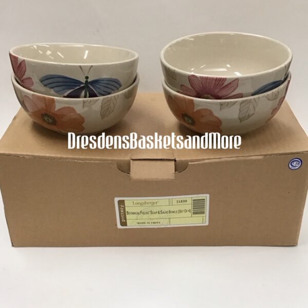 Longaberger Botanical Fields Soup & Salad Bowls Set of 4 NIB