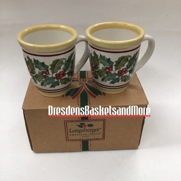 Longaberger American Holly Mugs Set of 2 NIB