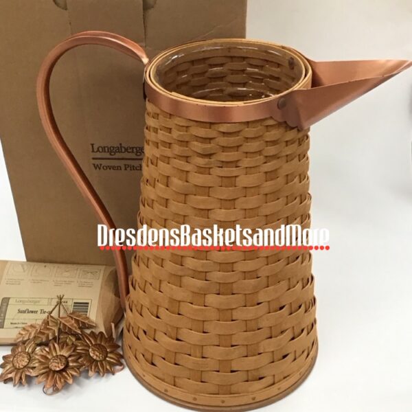 Longaberger 2006 Woven Pitcher Basket w/ Sunflower Tie On NIB