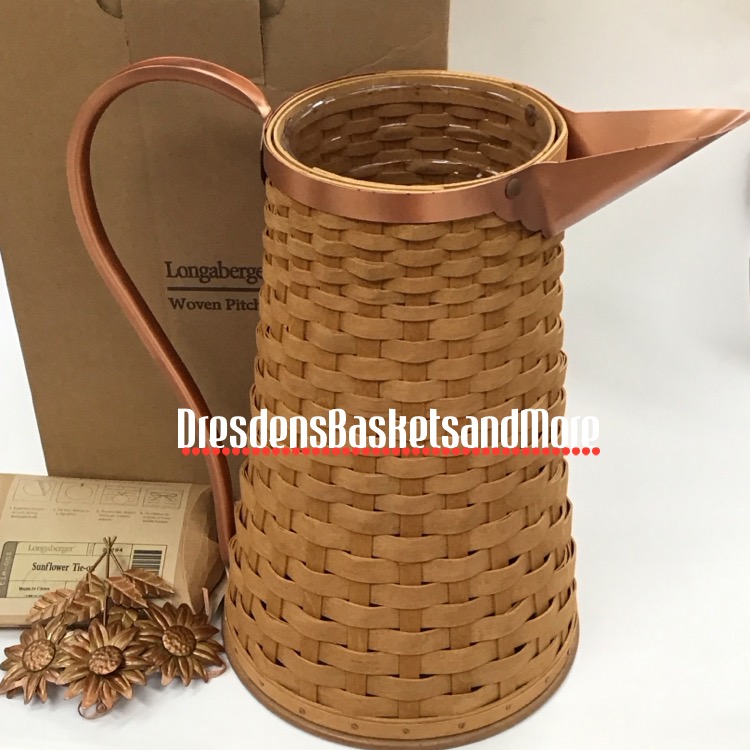 Longaberger 2006 Woven Pitcher Basket w/ Sunflower Tie On NIB