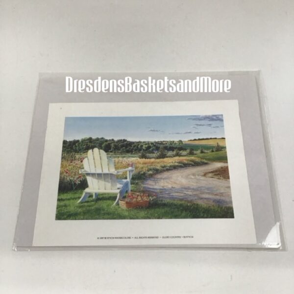 Watercolor Print By BJ Stych Adirondack Chair with Basket of Flowers