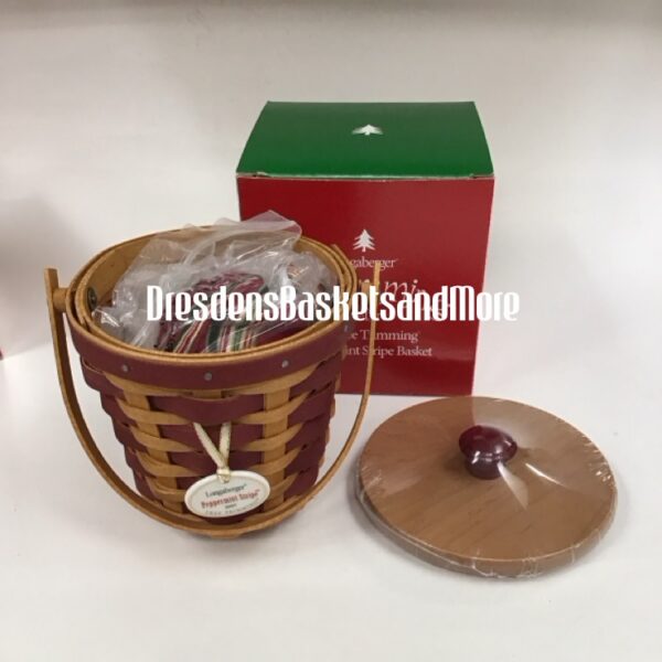 Longaberger 2007 Peppermint Stripe Tree Trimming Red Basket Set NIB