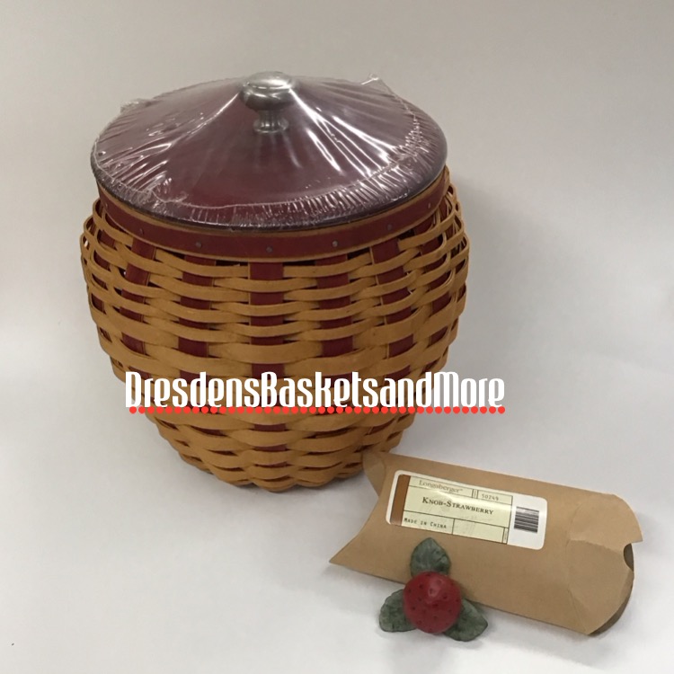 Longaberger 2005 Large Strawberry Basket w/ Protector, Lid & Strawberry Knob