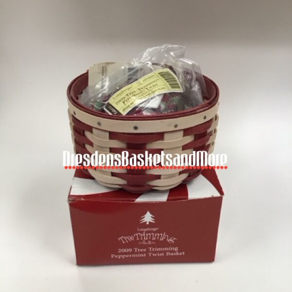 Longaberger 2009 Peppermint Twist Tree Trimming Red/White Basket Combo