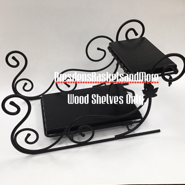 Wrought Iron Sleigh Black Wood Shelves- Set of 2 Shelves