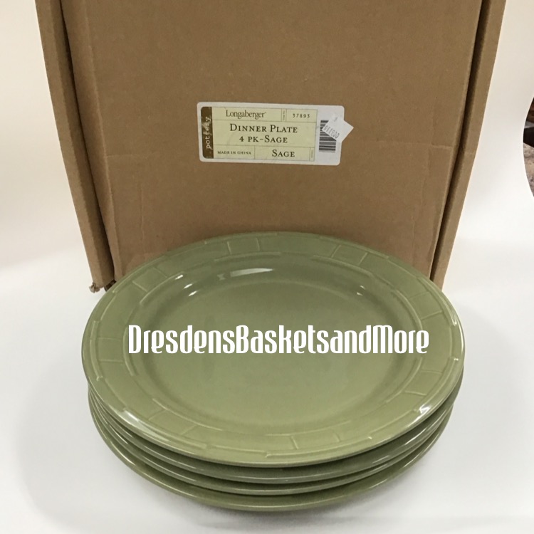 Longaberger Sage Dinner Plates Set of 4 NIB