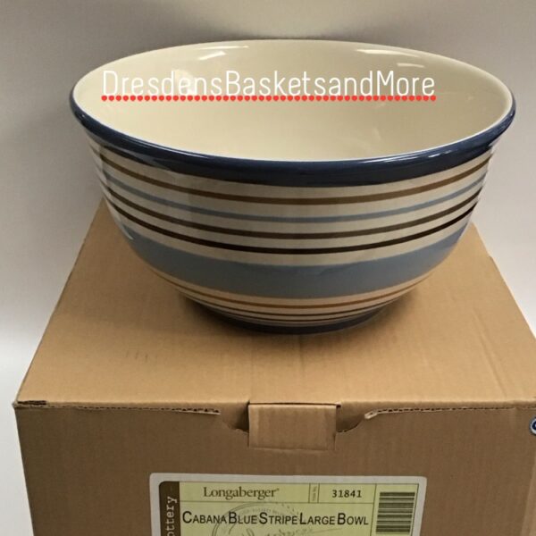 Longaberger Cabana Blue Stripe Large Bowl NIB