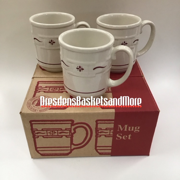 Longaberger Traditional Red Mugs Set Of 3 NIB*