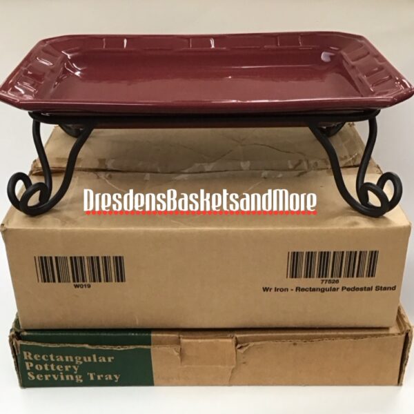 Longaberger WI Rectangular Pedestal Stand w/ Paprika Rectangular Tray NIB**