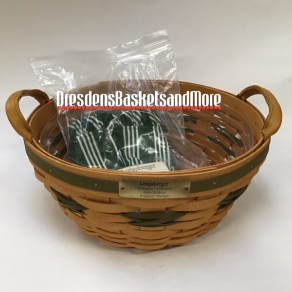 Longaberger 1999 Christmas Popcorn Green Basket Combo