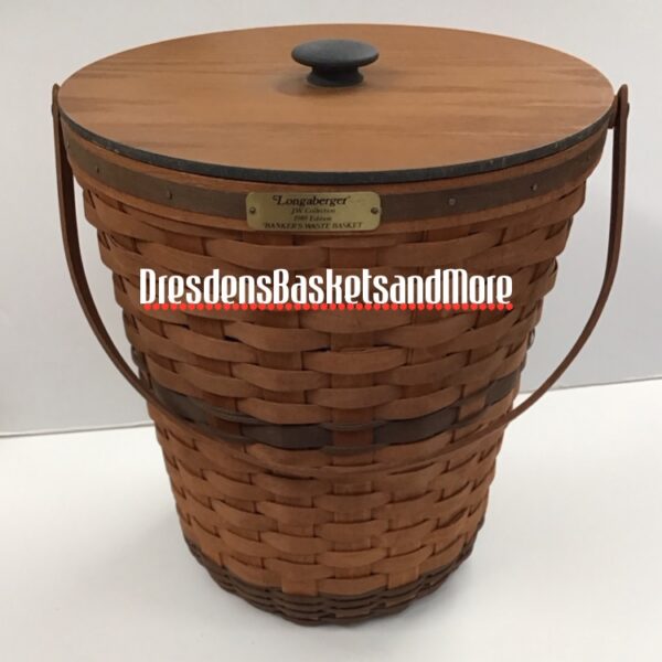 Longaberger 1989 J.W. Bankers Waste Basket w/ Protector & Lid*