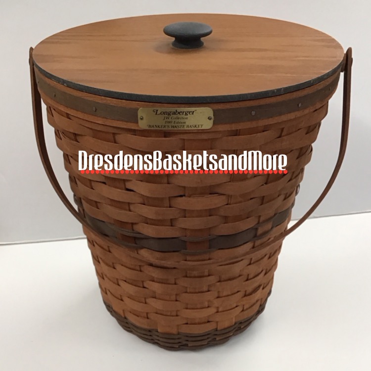 Longaberger 1989 J.W. Bankers Waste Basket w/ Protector & Lid*