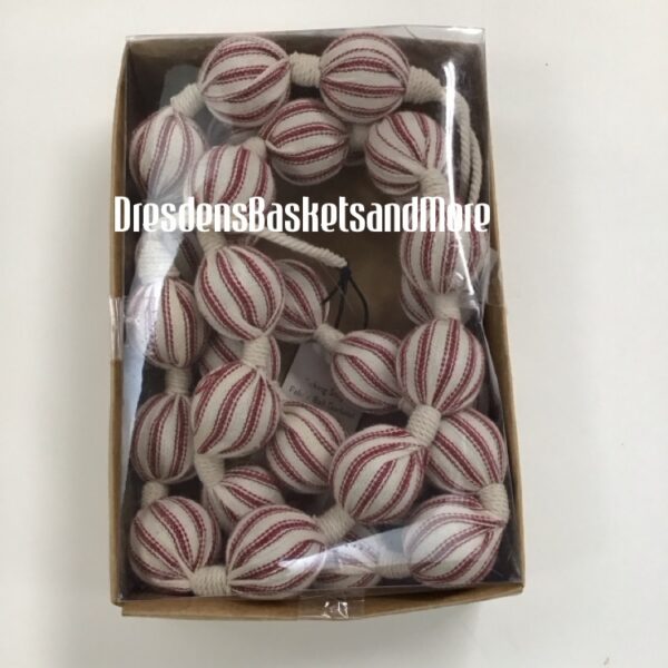 5’ Red Ticking Stripe Ball Garland NIB