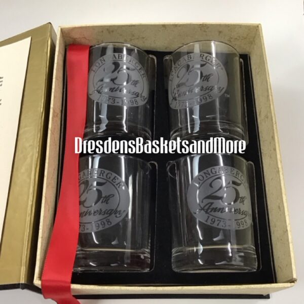 Longaberger Storybook Crystal "The Longaberger Founders Club" Set of 4 Glasses SIGNED