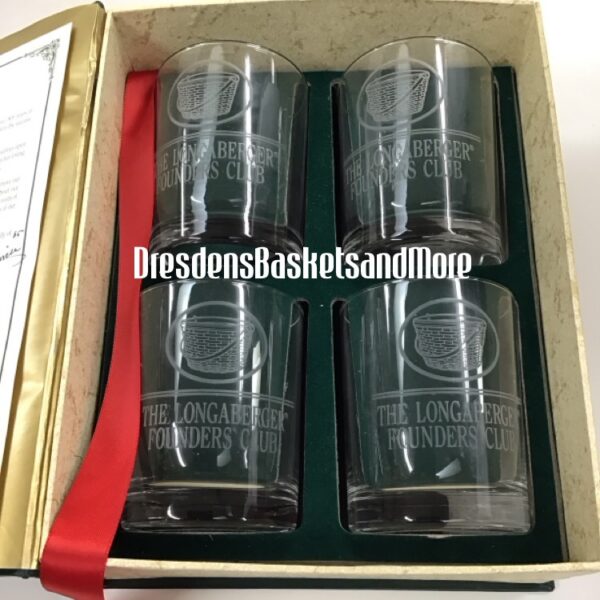 Longaberger Storybook Crystal "The Longaberger Founders Club" Set of 4 Glasses SIGNED