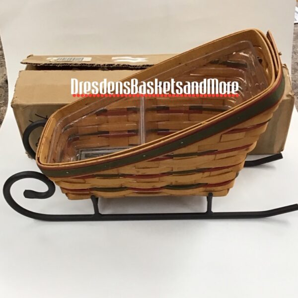 Longaberger 1997 Holiday Sleigh Basket w/ Divided Protector & WI Runners*